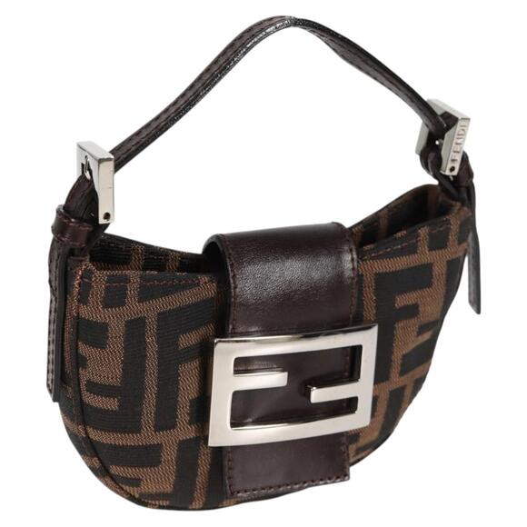 FENDI Zucca Canvas Mini Croissant Hand Bag Black Brown Silver - Picture 1 of 13